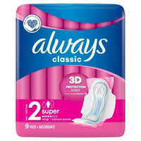 ALWAYS Classic Podpaski ze skrzydełkami - Super (rozmiar 2) 1op.-9 sztuk
