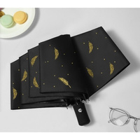 ECARLA Parasolka automatyczna czarna w złote listki