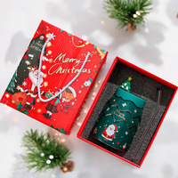 ECARLA Kubek świąteczny z silikonową pokrywką i rurką - zielony KB06ZIE 400 ml