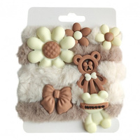 ECARLA Zestaw frotek gumek do włosów 5w1 Puchate na plakietce Brązowo-Białe GUM174