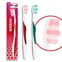 WELLBEE Szczoteczka do zębów dla dorosłych o średniej twardości (blister 2) - mix kolorów 1szt