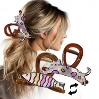 ECARLA Klamra do włosów Kot, Rybka XL 8x6cm masa perłowa Brązowa SP369