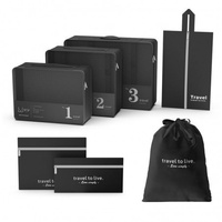 ECARLA Zestaw podróżny 7 sztuk kosmetyczek - organizerów czarnych KS142CZ