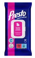 Presto Ściereczki czyszczące+płyn 2w1 do różnych powierzchni - zamknięcie pop up 1op.-55szt