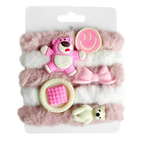 ECARLA Zestaw frotek gumek do włosów 5w1 Puchate na plakietce Różowo-Białe GUM175